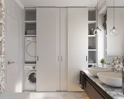 Tall cabinet in the bathroom photo