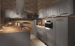 Gray kitchen with brown apron photo