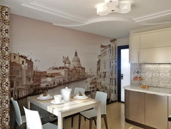 Кухня с городом на стене фото