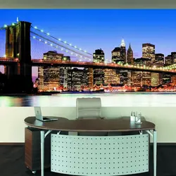 Kitchen with city on the wall photo