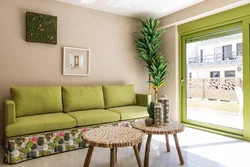 Green flowers in the living room interior photo