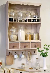 Shelves for dishes in the kitchen photo