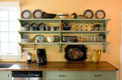 Shelves for dishes in the kitchen photo