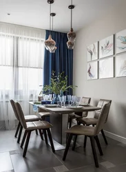 Curtains for blue-gray kitchen photo