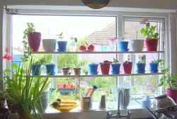 Shelf on the windowsill in the kitchen photo