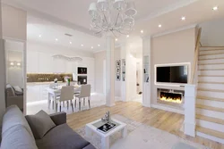 Light Fireplace In The Living Room Interior Photo