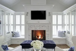Light Fireplace In The Living Room Interior Photo