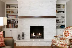 Light fireplace in the living room interior photo