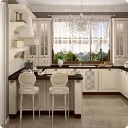 Photo of a kitchen with a set in the middle