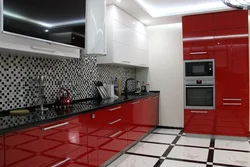 Gray Kitchen With Red Apron Photo