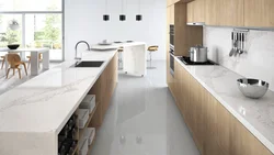 Kitchen white marble and wood photo