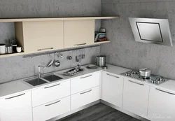 Kitchen with black handles and brackets photo