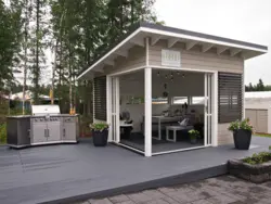 Summer kitchen with pitched roof photo