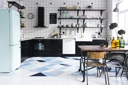Blue kitchen floor tiles photo