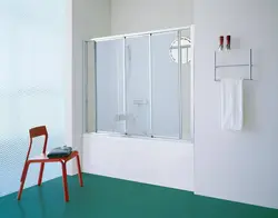 Sliding plastic curtains for bathroom photo
