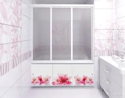 Sliding plastic curtains for bathroom photo