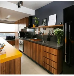 Black And Brown Kitchens In The Interior Photo