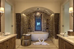 Bathtub with stone panels photo