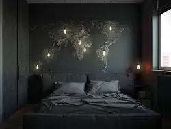 Dark wallpaper in a small bedroom photo