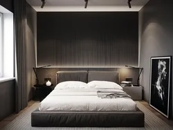 Dark wallpaper in a small bedroom photo