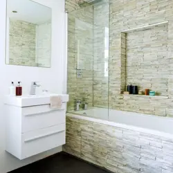 Photo of a bathroom with brick panels