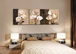 Modular paintings photos in the bedroom interior