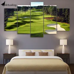 Modular paintings photos in the bedroom interior