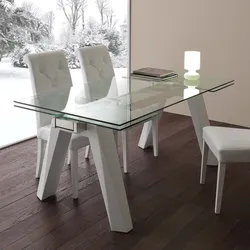 White glass table for the kitchen photo