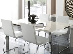 White glass table for the kitchen photo