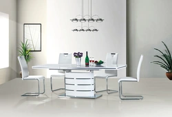 White glass table for the kitchen photo