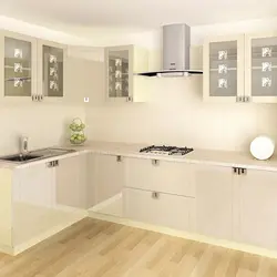 Photo of a kitchen on one wall, cream