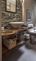 Wooden Countertop In The Bathroom Photo Design