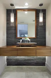 Wooden countertop in the bathroom photo design