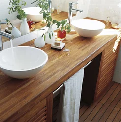 Wooden Countertop In The Bathroom Photo Design