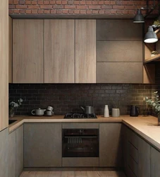 Gray kitchen with wood-effect apron photo