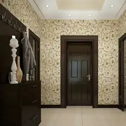 Wallpaper in the hallway with brown doors photo