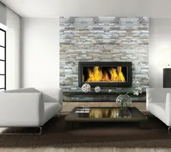 Wall behind the fireplace in the living room interior photo