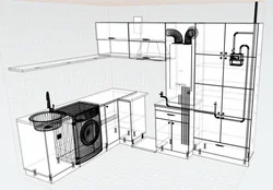 Kitchen with gas boiler and refrigerator photo