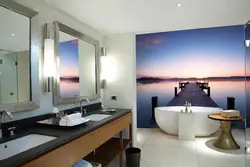 Photo on glass in the bathroom and toilet