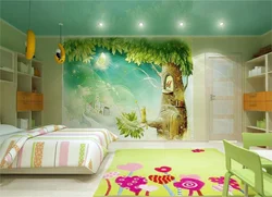 Photo wallpaper on the wall in a children's bedroom photo