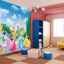 Photo wallpaper on the wall in a children's bedroom photo