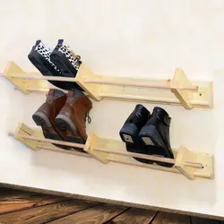 Wooden shoe stands in the hallway photo