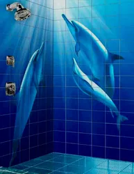 Ванна бөлмесінің фотосуретіндегі панельдер дельфиндермен