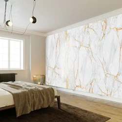 Wallpaper marble on the walls in the bedroom photo