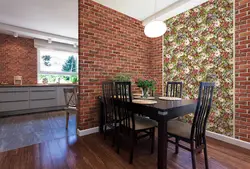 Wallpaper for the kitchen photo combined with bricks