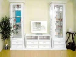 White display cabinets for dishes in the living room photo