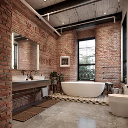 Photo of bathtub and toilet in brick houses
