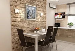 Wall of the dining area in a small kitchen photo