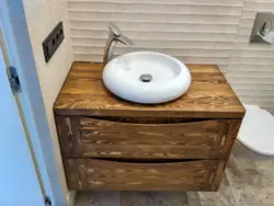 Тумба под раковину в ванной из дерева фото