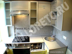 Kitchen in Khrushchev design photo with dishwasher